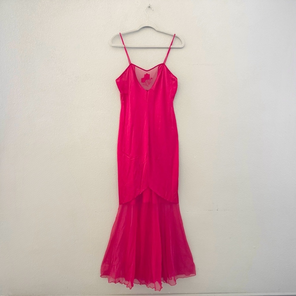 Vtg 70s Janelle California Red Satin Tulle Nightgown Dress Slip Negligee SM Tall